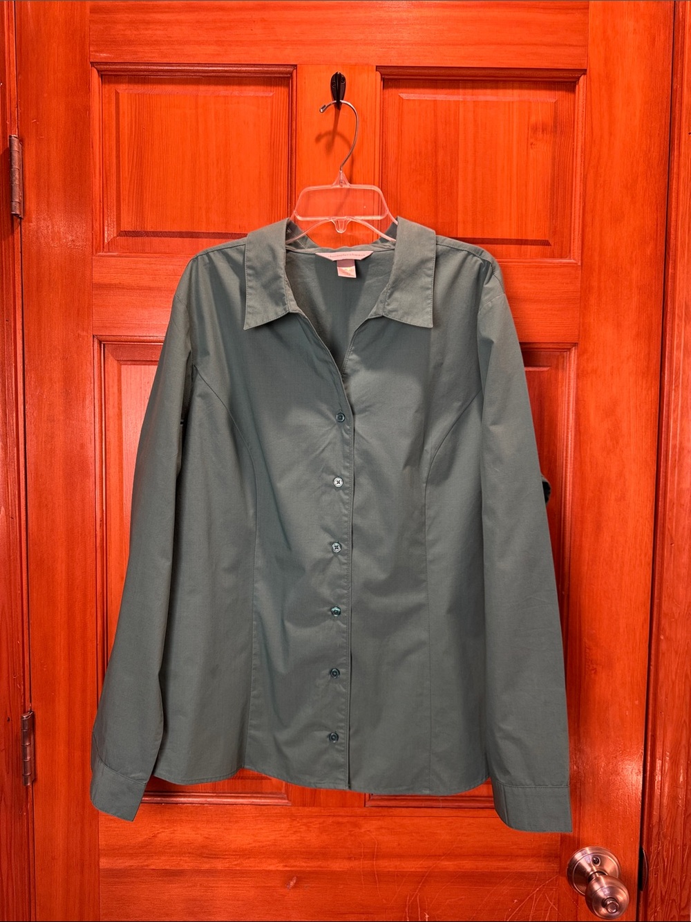 Christopher & Banks Olive Green Long-Sleeve Button Shirt Size XL